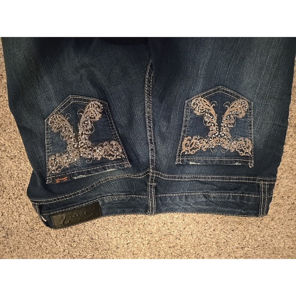 Women's Seven7 BLING Boot Flare Wide Leg Jeans Stretchy Size 10 Dark Wash Y2k - Picture 7 of 9